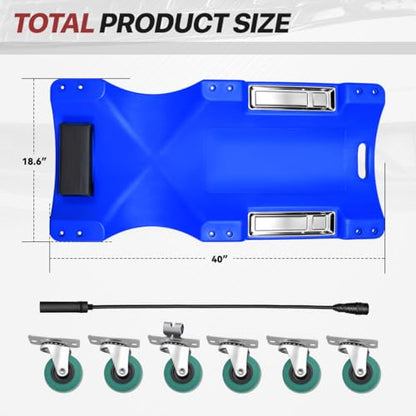 Heavy-Duty Mechanic Creeper with LED Light, Low Profile Under Car Design, 300 LBS Capacity, Tool Trays, Padded Headrest, Multi-Terrain Wheels for Garage or DIY Use, 40" L x 18" W