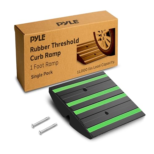 Pyle 1 Ft. Rubber Threshold Curb Ramp with Green Reflective Strips, Expansion Screws for Driveways, Car & Vehicle Use, Single Wear-Resistant Non-Slip Rubber Ramp, 12.0’’ x 16.0’’ x 2.6’’ Inches - color: Green, size: Pack of 1