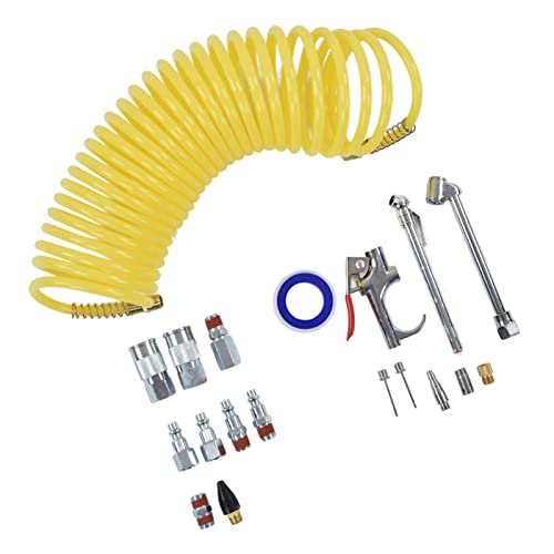 Professional Air Compressor Accessory Kit Heavy Duty 1/4in NPT Quick Connect Fittings Blow Gun Set with 25ft Hose for Tire Inflation Industrial Pneumatic Tools
