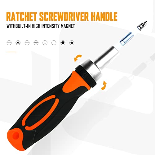 TOOLMAK 42 in 1 Ratcheting Screwdriver Set, Ratchet Wrench | Cr-V Steel, Rotatable Ratchet Handles ＆ Storage Case, Household Repair Tool Kits for Bike - style: 42pcs Ratchet Screwdriver