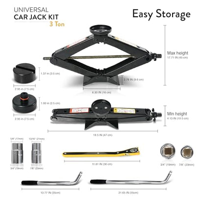 Tesla Car Jack Kit 3 Ton Scissor Jack with Rubber Pad for Auto & SUV | Portable emergency kit, Tire Jack Tool, Spare tire changing, Lug wrench, Tire pressure gauge, Work gloves - size: Car Jack Kit 3 Ton + pads/gloves/tire press