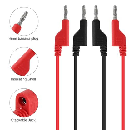 2Pack 4mm Banana Plug Test Leads Dual-Ended Multimeter Electrical 4mm Banana Stackable Plug Silicone Flexible Copper Cable 1 Meter for Multimeter Electrical Testing - color: 2set dual banana