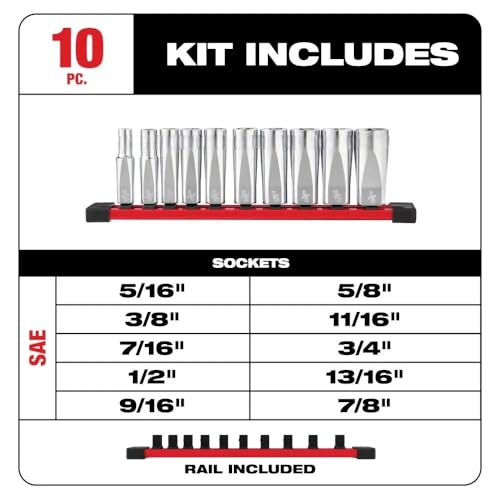 10pc 48-22-9405 for Milwaukee 3/8" Drive Deep Well SAE Socket Set - New