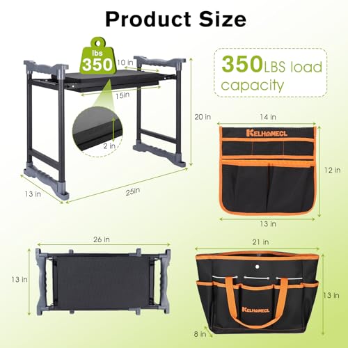 Garden Kneeler and Seat with Umbrella, 2-in-1 Foldable Gardening Stool with Adjustable Bracket, Detachable Tool Bags, Heavy Duty Kneeling Pad for Gardening (Black Orange) - color: Black & Orange