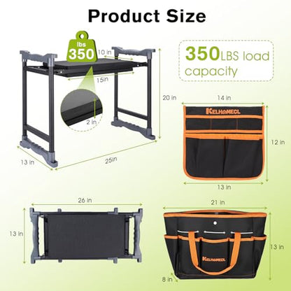 Garden Kneeler and Seat with Umbrella, 2-in-1 Foldable Gardening Stool with Adjustable Bracket, Detachable Tool Bags, Heavy Duty Kneeling Pad for Gardening (Black Orange) - color: Black & Orange