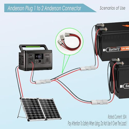 50A Battery Quick Connector 1 to 2 Plug Jumper Cable Connector,Anderson Plug Connector Cable,with 10AWG Cable Towing Winch Quick Connect Cable 50CM.(Anderson 1-2) - size: Anderson connector 1 to 2