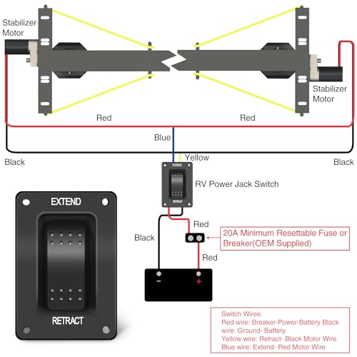 Nilight RV Electric Stabilizer Jack Switch Power Rocker Switches Extend Retract ON Off ON Momentary Waterproof with Harness for Trailer Boat Truck Linear Actuator - color: Momentary EXT RET Switch