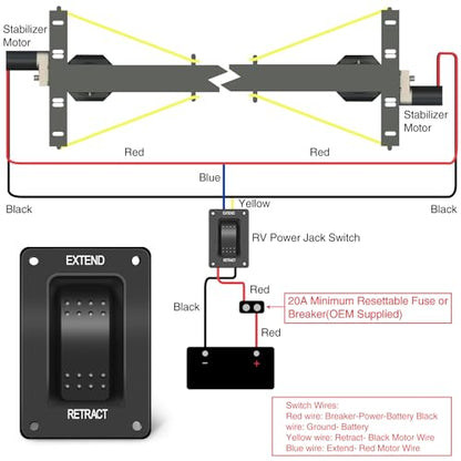 Nilight RV Electric Stabilizer Jack Switch Power Rocker Switches Extend Retract ON Off ON Momentary Waterproof with Harness for Trailer Boat Truck Linear Actuator - color: Momentary EXT RET Switch
