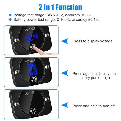 Linkstyle 2PCS Battery Voltage Gauge, LED Digital Display DC Voltage Meter, Waterproof Voltmeter with Touch Switch for 12V/24V Car RV Motorcycle Boat Golf Cart