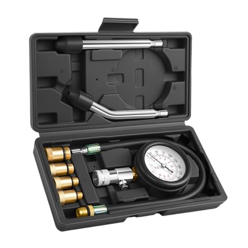 Engine Compression Tester Kit 8PCS, 0-300 PSI Cylinder Pressure Test Tool for Gasoline Engines on Cars, Motorcycles, ATVs & Small Engines with Dual Scale Gauge and Adapters (Black-8PC)