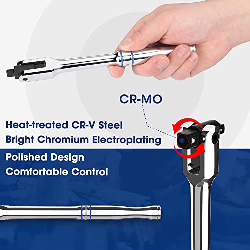 WORKPRO 8-inch Dual Drive Breaker Bar, 3/8" & 1/4" Drive, 360° Rotatable | Heavy Duty Breaker Bars, Spring-Loaded Detent Ball, Chrome Vanadium Steel Made - color: Silver, size: 8" × Dual Drive 3/8"+1/4"