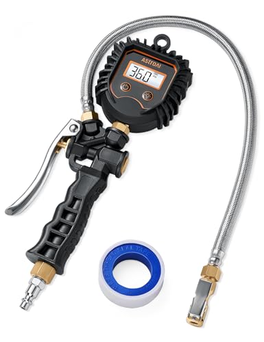 AstroAI Digital Tire Pressure Gauge, Heavy Duty Tire Inflator Gauge 250PSI Air Chuck Compressor Accessories with Stainless Braided Hose, Rotatable Dial&Quick Connect Coupler for Truck/RV/SUV - style: Standard
