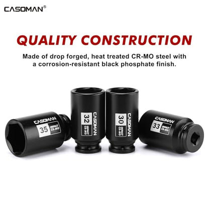 CASOMAN 1/2” Drive Deep Big Impact Socket Set, 13-Piece Large Spindle Axle Nut Impact Wrench Socket Set, 6 Point, CR-MO, Metric, 17mm - 41mm