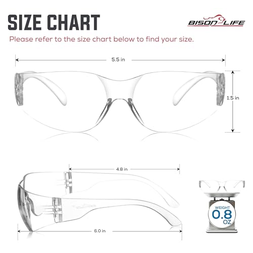 BISON LIFE Clear Safety Glasses – ANSI Z87.1 Certified Scratch & Impact Resistant Eye Protection Goggles for Men & Women - color: Clear/Clear