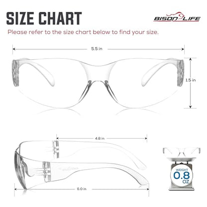 BISON LIFE Clear Safety Glasses – ANSI Z87.1 Certified Scratch & Impact Resistant Eye Protection Goggles for Men & Women - color: Clear/Clear
