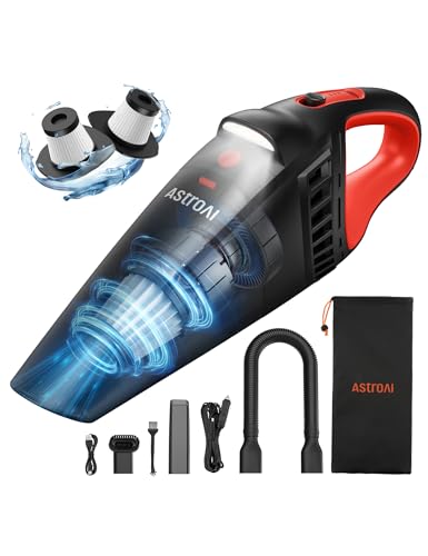 AstroAI V2 Mini High Power Portable Cordless Handheld Car Vacuum Cleaner, 6000mAh Battery & 12V DC, LED Light, Brush, Multi-Nozzles, 16.4 ft Cord Car Interior for Car, Home, Office, Pet Hair Cleaning - size: Medium