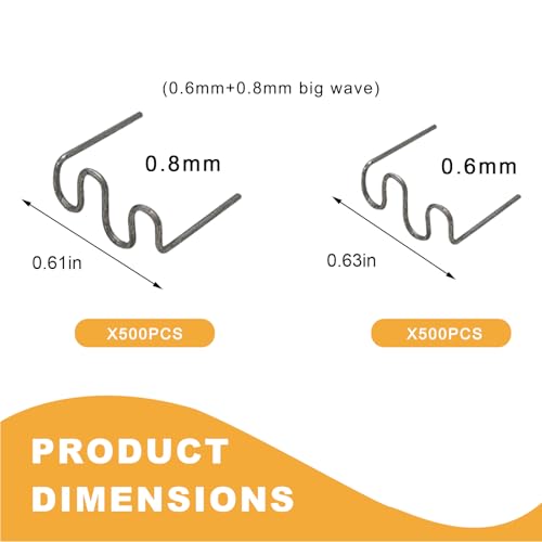 1000PCS Hot Staples Bumper Welding Rods, 0.8mm 0.6mm Wave Auto Plastic Welder Wire with Storage Box, Metal Hot Staples for Repair Car Bumper Dashboard Plastic Supplies
