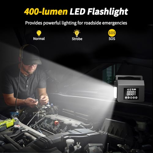 4000A Jump Starter with Air Compressor, 150PSI 12V Smart Portable Car Jump Starter(All Gas/8.0L Diesel), 15000mAh Power Bank & Jumper Cables, LED Light,Type-C Quick Charge