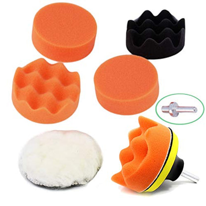 8 Piece Polishing Sponge Wheel Set 3" Buffing Pads Kit, 3" Foam Polish Pads for Car Polishing (6 Polishing Pads and 1 Thread Drill Adapter)