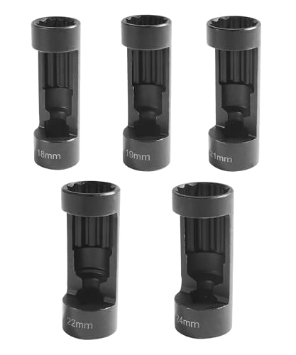 SCUARI 5PCS Strut Nut Socket,18MM 19MM 21MM 22MM 24MM Strut Nut Socket,Car Accessories Strut Sockets,Suspension Strut Sockets Tool with 12 Point 1/2" Drive,Used to Dismounting and Mounting Strut Nuts