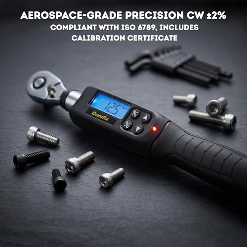 Durofix RM601-3S 3/8” (3.7 to 37 ft-lbs.) Digital Torque Wrench Kit with Sockets, Buzzer & LED Flash Notification – ISO 6789 Standards with Certificate of Calibration