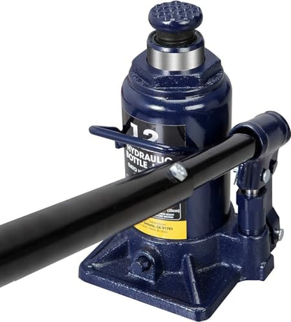 12 Ton Hydraulic Bottle Jack, 24,000 LBS Heavy Duty Steel Auto Lift with Long Handle, Leak-Free Hydraulic Pump, Portable Car Jack for Truck, SUV, RV, and Garage Repair, Blue
