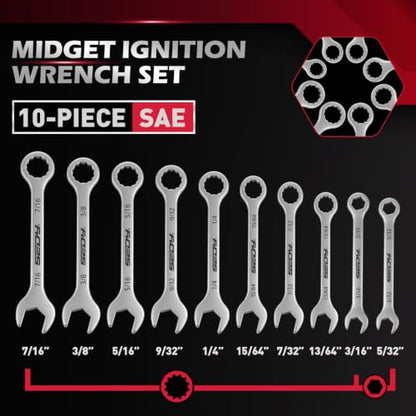 Premium Midget Wrench Set - 22-Piece Mini Combination Wrench Set Metric & SAE Ignition Wrench Sets 4-10mm & 5/32'' to 7/16'' Lightweight Small Carry Pouch