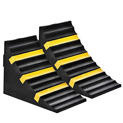 RELIANCER 2 Pack Wheel Chocks Heavy Duty Extra Large Industrial Rubber Wheel Chock Blocks w/Handle Reflective Strips for Travel Trailer Hauler Truck Fire Truck Commercial Vehicle RV 10" x 6" x 7.3"