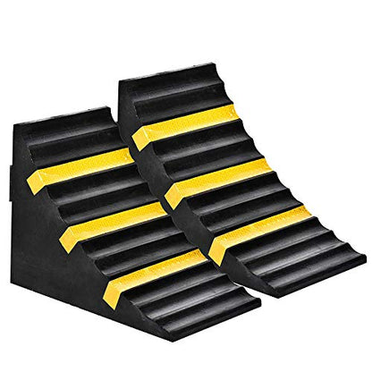 RELIANCER 2 Pack Wheel Chocks Heavy Duty Extra Large Industrial Rubber Wheel Chock Blocks w/Handle Reflective Strips for Travel Trailer Hauler Truck Fire Truck Commercial Vehicle RV 10" x 6" x 7.3"