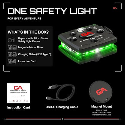 Guardian Angel Micro Safety Light - Green Front & Green Rear | Beacon Device. Rechargeable, magnetic, hands-free wearable & mountable. For Dog Walking, Cycling, Camping, Kayaking & More. - color: Green/Green