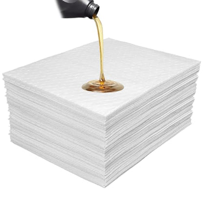Oil Absorbing Mats, 50Pcs White Heavy Weight Oil-Only Absorbent Mat Pad,15" x 20" Spill Absorbent Pad for Automotive & Workshop(Only Oil Absorbent Pads)