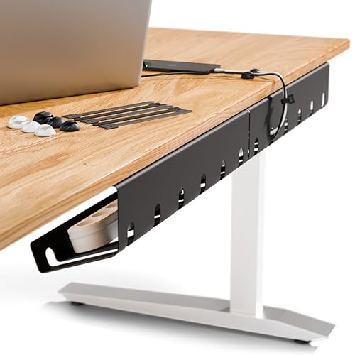 PAMO Cable Management Under Desk for Easy mounting Under-Table I Set of 3 - with 10X Cable Ties I Desk Organizer for Office/Home Office Table Thoughtful Cable Tray Holder - color: Black, size: Set of 3