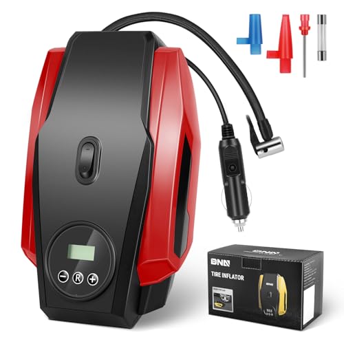 DNA MOTORING Tire Inflator Portable Air Compressor, 12V DC Air Pump for Car Tires, Bike, Motorcycle, Ball, Electric Bike Tire Pump with Pressure Gauge, LED Light, Auto Shut Off, Red, TOOLS-00679-RD - style: Standard red