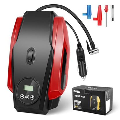 DNA MOTORING Tire Inflator Portable Air Compressor, 12V DC Air Pump for Car Tires, Bike, Motorcycle, Ball, Electric Bike Tire Pump with Pressure Gauge, LED Light, Auto Shut Off, Red, TOOLS-00679-RD - style: Standard red