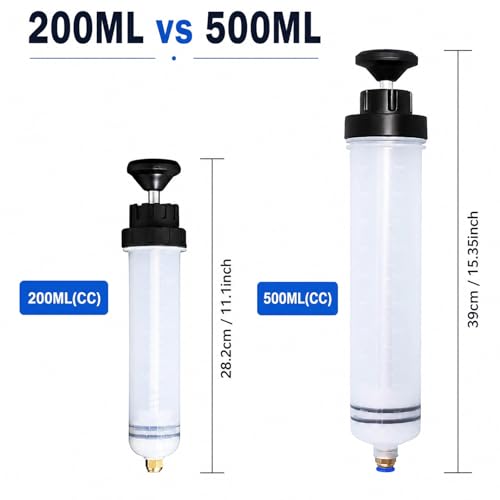 2Pc 500CC Fluid Extractor Syringe for Oil, Brake Fluid & Gasoline Transfer | Large-Capacity Syringe For Quick Oil, Fuel, Brake Fluid And Power Steering Fluid Extraction,Scale Markings - size: 2PC 500ml Oil Suction Syringe