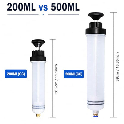 2Pc 500CC Fluid Extractor Syringe for Oil, Brake Fluid & Gasoline Transfer | Large-Capacity Syringe For Quick Oil, Fuel, Brake Fluid And Power Steering Fluid Extraction,Scale Markings - size: 2PC 500ml Oil Suction Syringe