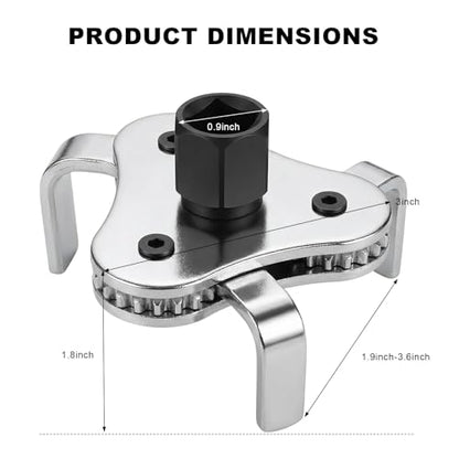Adjustable Oil Filter Wrench Tool, 3-Jaw 2-Way Auto Oil Filter Removal Tool from 1.9 Inch to 3.6 Inch, 1/2" Drive Engine Filters Remover Disassembly Tools for Cars Trucks SUVs