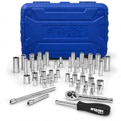 Stark USA 55-Pieces 1/4" Socket Set, Drive Socket Wrench Set, 1/4-inch Quick-Release Ratchets 90-Tooth Pear Head Ratchet SAE (5/32-9/16) MM (4-14) - style: 55pcs SAE/Metric Impact Socket Set