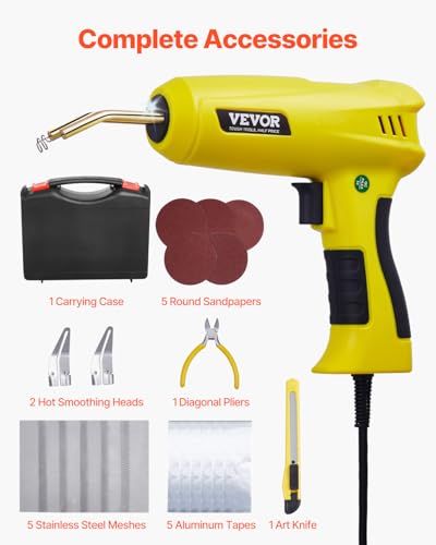 VEVOR Plastic Welding Kit, 220W Plastic Welder Gun with 800PCS Hot Staples & 56PCS Welding Rods, Professional Hot Staple Welding Gun with LED Light, Carrying Case for Kayak, Toys, Car Bumper Repair - style: 220W Gun with 800PCS