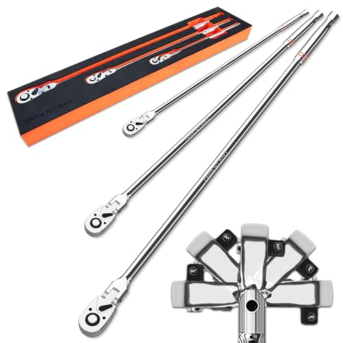 PRIDE&CRAFT 3PC Drive Extra Long Flex Head Ratchet 72-Tooth, Socket Wrench Quick Release Reversible Design, Swivel Head Ratchet, Chrome Alloy Made, EVA Organizer - style: 3PC Extra Long