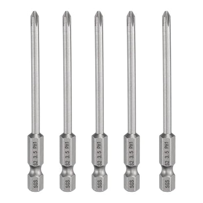 HARFINGTON 5pcs #1 Phillips Screwdriver Bit PH1 1/4" Hex Shank 3.15" (80mm) Long Magnetic S2 Steel Industrial Grade Screw Driver Bit Cross Head Electric Drill Bits 0.138" (3.5mm) Rod - size: PH1 x 80mm x 3.5mm