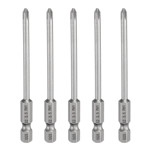 HARFINGTON 5pcs #1 Phillips Screwdriver Bit PH1 1/4" Hex Shank 3.15" (80mm) Long Magnetic S2 Steel Industrial Grade Screw Driver Bit Cross Head Electric Drill Bits 0.138" (3.5mm) Rod - size: PH1 x 80mm x 3.5mm
