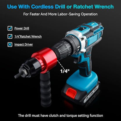 YUZES Rivet Nut Tool Kit for Drill & Ratchet, 10 Mandrels, 50 Rivet Nuts | Rivet Nut Gun Adapter, Fast Riveting, Less Hand Effort, Compact for Tight Spaces, Metric & SAE, Car, RV, Metalwork & DIY
