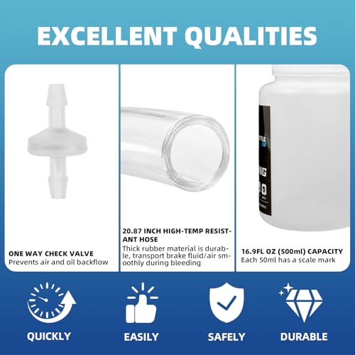 RUKANG 16.9 Oz Automotive Brake Bleeder Kit with One Way Check Valve & 20.5 inch Extended Hose, Magnetic Bleeder Bottle Hands-Free Brake Fluid Bleeding Tool
