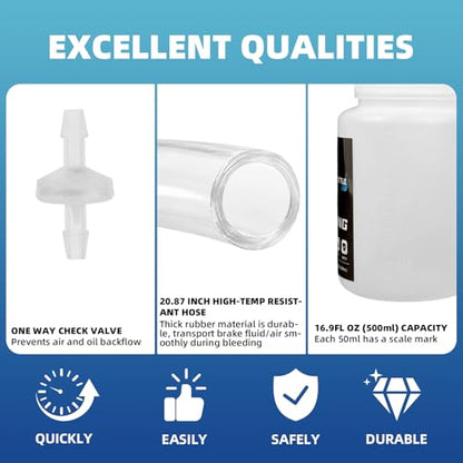 RUKANG 16.9 Oz Automotive Brake Bleeder Kit with One Way Check Valve & 20.5 inch Extended Hose, Magnetic Bleeder Bottle Hands-Free Brake Fluid Bleeding Tool