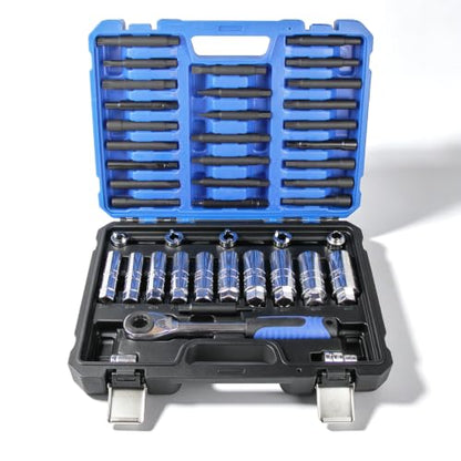 43PCS Strut Socket Set, Strut Nut Socket Shock Absorber Socket with Ratchet Wrench & Adaptor, Suspension Top Mount Nut Installation Removal Automotive Tool for All Vehicles
