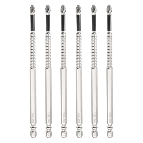 HARFINGTON 6pcs Impact Phillips Screwdriver Bit PH2 (#2) Anti Slip Tip 1/4" Hex Shank 6" (150mm) Long Magnetic Cross Screw Driver Industrial Power Drill Bits for Remove Fastening Screws - size: 6 inch