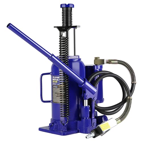 20 Ton Air Hydraulic Bottle Jack with Manual Hand Pump, Heavy Duty Auto Truck Travel Trailer Repair Lift for Pickup Truck, RV, Auto Repair, Industrial Engineering and Heavy Equipment (Blue) - color: Blue, size: 20 Ton