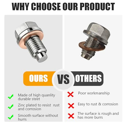 M12x1.5 Magnetic Stainless Steel Oil Drain Plug Kit Fits Cars Motorcycles | CHENACC 1PCS Oil Pan Drain Nut Bolt with 5 PCS Copper Gasket, Compatible with Most Boats Cars and Motorcycles - size: M12*1.5