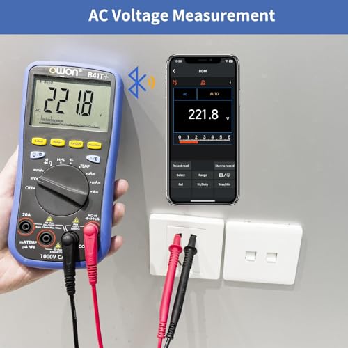 OWON B41T+ Bluetooth Digital Multimeter Auto-ranging TRMS 22000 Counts Ohmmeter for AC/DC Voltage,Current,Resistance,Continuity,Capacitance,Diodes,Temperature Measurement,Volt Meter for Automotive - style: O-B41T+